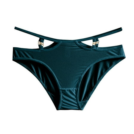 Yuhangmm Women s Panties Ladies  Underwear Pure Color Sexy Thin Strap Triangle Panties With Hollow Out Metal Accessories Ice Silk Ladies Workout Underwear