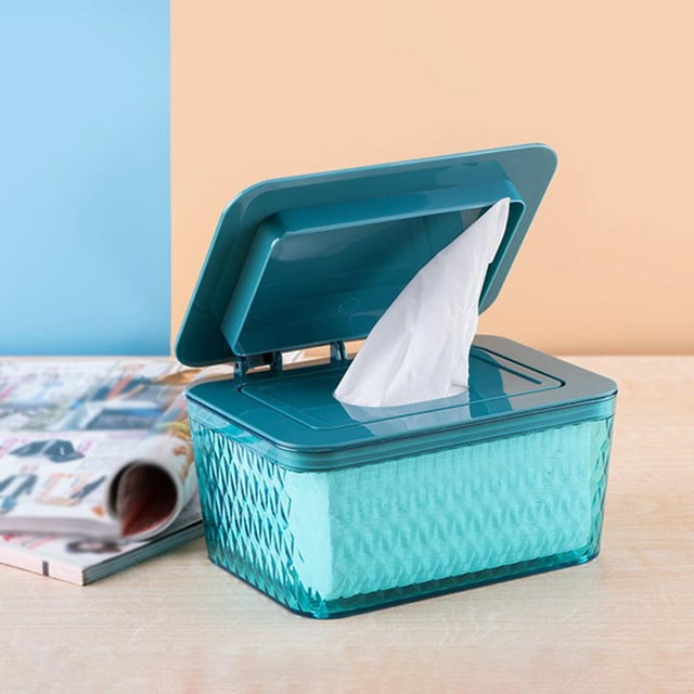 Estuche dispensador de toallitas húmedas a prueba de polvo Diseño de hebilla con tapa Fácil de abrir Dispensador húmedo y húmedo Sellado Decoración Ti Azul Baoblaze Dispensador de toallitas húmedas