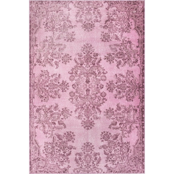 Bangor Pink Oriental Polyester Digital Print Decorative Area Rug