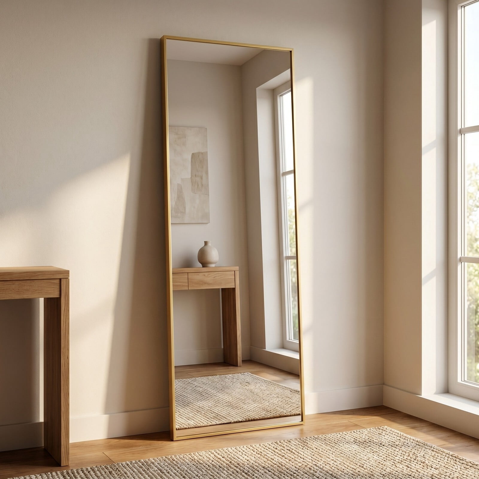 Easy4Home 58"x14" Full Length Mirror Rectangular Standing Floor Mirror, Gold