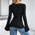 thumbnail image 6 of yillto Womens Sweater Wrap V Neck Flare Long Sleeve Knitted Ribbed Blouses Fashion Slim Sweaters, 6 of 6