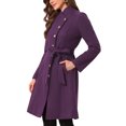 thumbnail image 4 of INSPIRE CHIC Pea Coat for Women Winter Stand Collar Button Down Mid Long Coats Outerwear with Belt S Deep Purple, 4 of 6