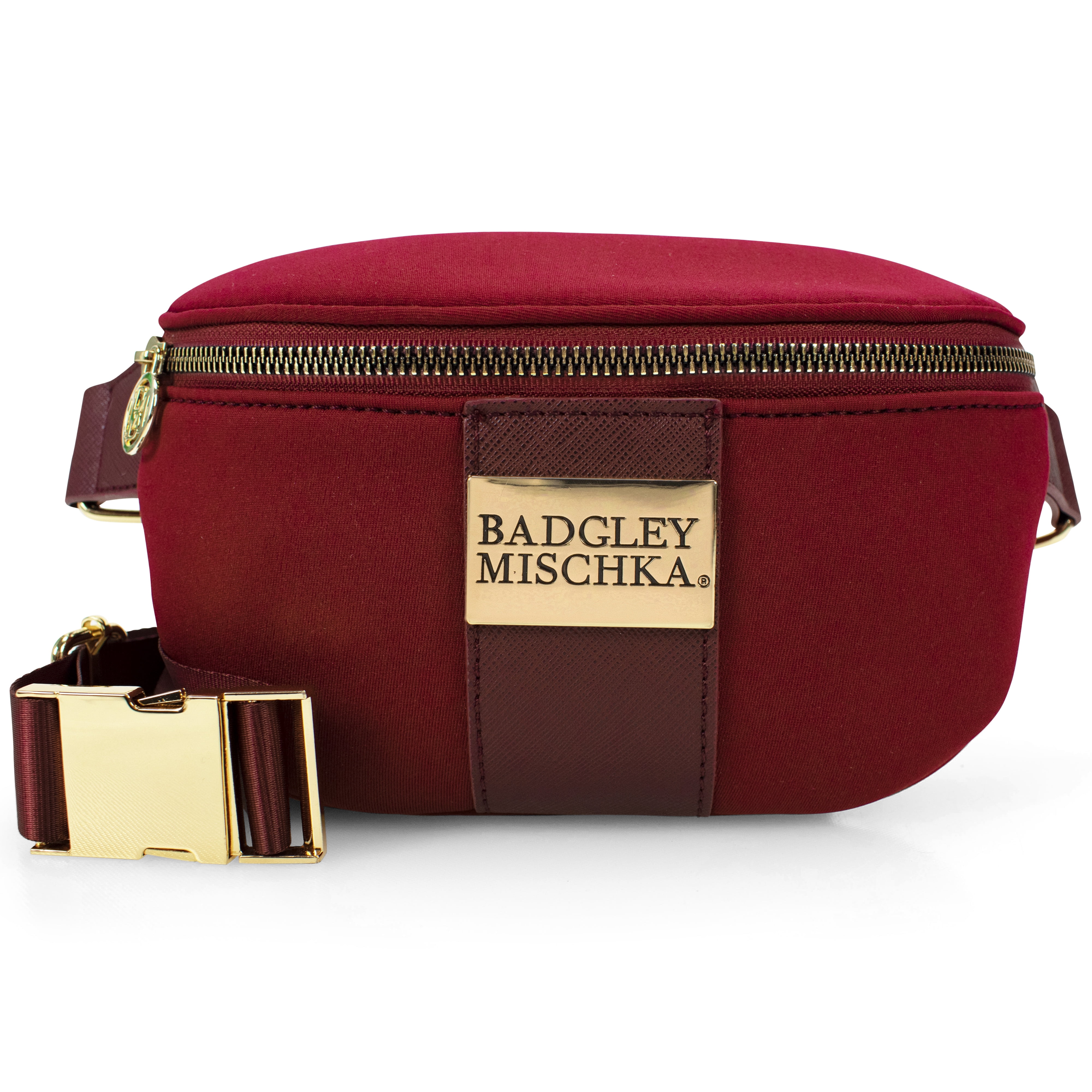 BADGLEY MISCHKA Sage Scuba and Vegan Leather Belt Bag (Burgundy)