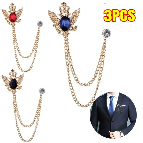 3PCS Men's Brooch Suit Pin Badge with Chains Buckle Chain Collar Lapel for Men Shirt Decoration Metal Clips Women Tuxedo Tie Hat Scarf