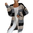 thumbnail image 2 of Women's Chunky Knit Open Front Sweater Long Sleeve Button Loose Short Cardigan Outerwear Coats Women's New Fashion Casual Fall/Winter Mid Length Knitted Stripe Sweater Cardigan Coat Up to 35% off, 2 of 5