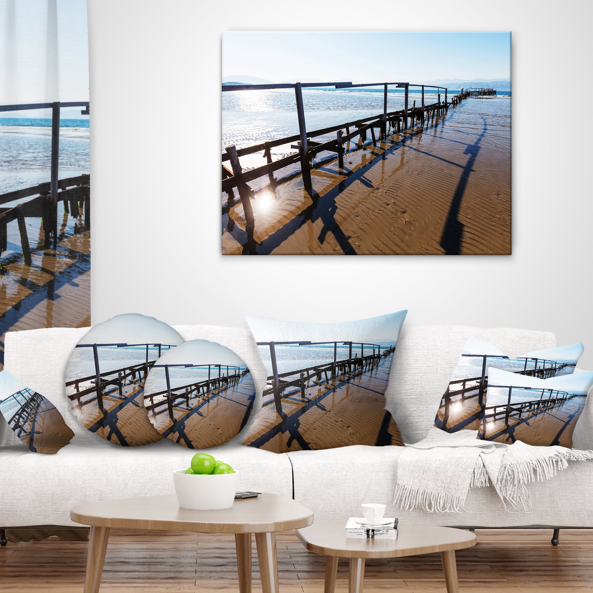 Designart Wooden Boardwalk on Beach - Sea Bridge Throw Pillow - 18x18