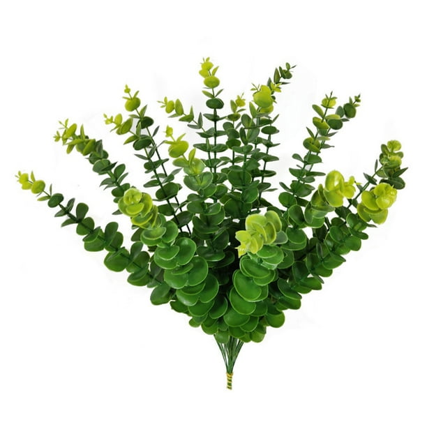 Cateissary 10 piezas de flores artificiales de plástico de eucalipto, ramos de flores verdes de imitación, plantas, boda, jardín, fiesta, balcón, Decoración Verde Cateissary HA083898-01