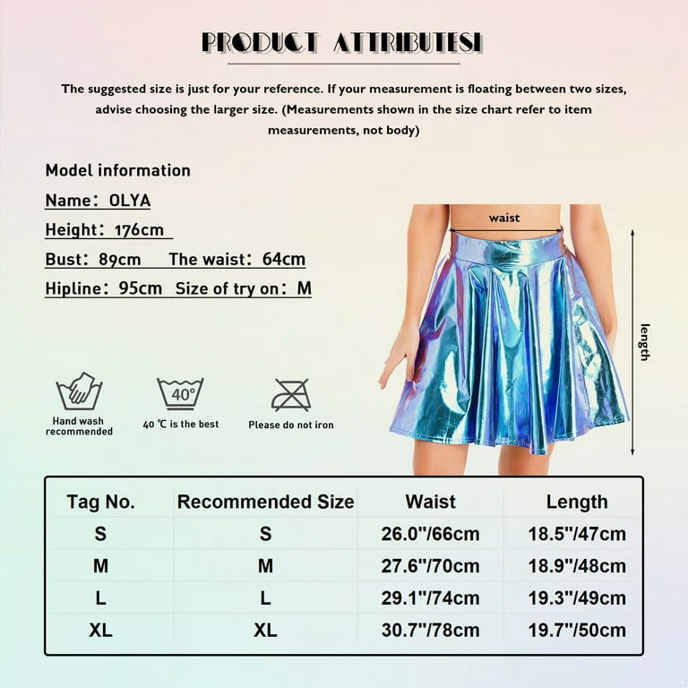 YONGHS Women Glossy Shiny Metallic High Waist Flare Skirt