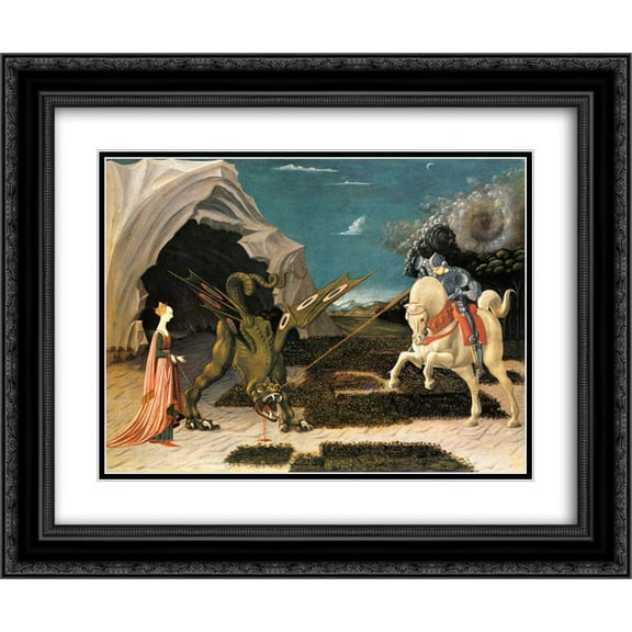 Paolo Uccello 2x Matted 24x20 Black Ornate Framed Art Print 'St. George and the Dragon'