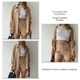 thumbnail image 6 of Long Sleeve Coat Shorts Front Pocket Drawstring Turn Down Collar Plus Size Plain Color Jacket High Waisted Shorts Suit Khaki XL, 6 of 6