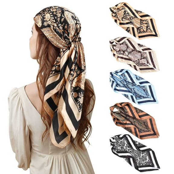 AEDAMURRA 5 Pcs Womens Head Scarves, Hair Scarf Bandanas for Women with Square Satin and Exquisite Pattern