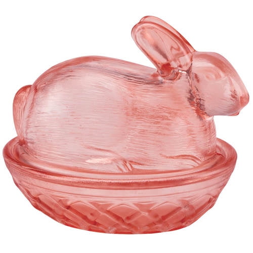 Pink Glass Bunny Candy Dish