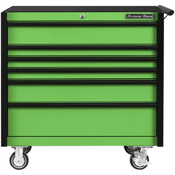 Extreme Tools DX Series 41in. W X 25in. D 6 Drawer Roller Cabinet, 100 lbs Slides, Green with Black Drawer Pulls