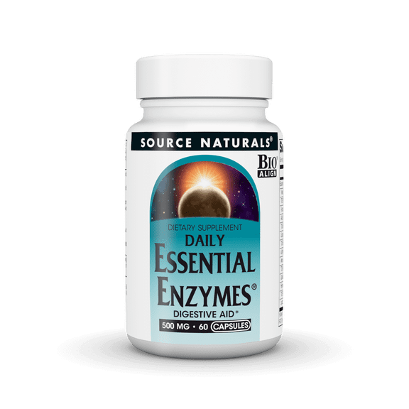 Source Naturals Essential Enzymes, Bio-Aligned Multiple Enzyme Supplement Herbal Defense for Digestion, Gas, Constipation & Bloating Relief - Supports A Strong Immune System* 500 mg - 60 Capsules