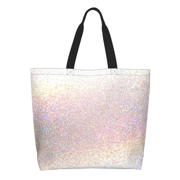 Fotbe Glitter Light Pearl Bolsa Tote Estética de Lona con Estampado para Mujer - Bolsa Reutilizable de Hombro Casual para Vacaciones, Compras, Trabajo y Gimnasio