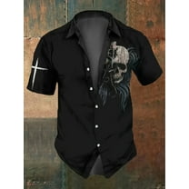 3D Graphic Skull Shirt for Men Beach Shirts Summer Button Down Short Sleeve Tops Vacation Outfits Clothes Black XXL
