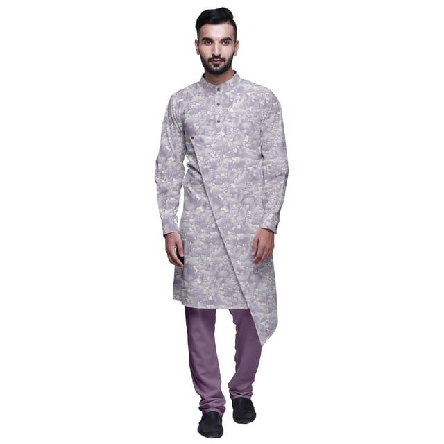 Atasi Kurta Pyjama de Designer pour Hommes Ensemble Kurta Angrakha Imprimé Vêtements d'Été