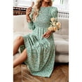 thumbnail image 4 of Women's Dresses Long Sleeve Flowy Casual Floral Maxi Dress Crew Neck Smocked Tiered Long Dress, 4 of 5