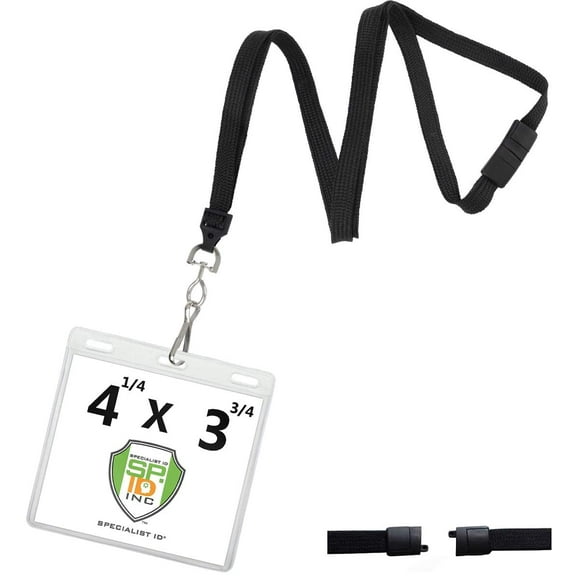 5 Pack - 4 x 3 Event Badge Holder with Lanyard - Clear 4X3 I’D Protector and Breakaway Neck Strap for Conference Pass, Convention Ticket by Specialist ID (Black)
