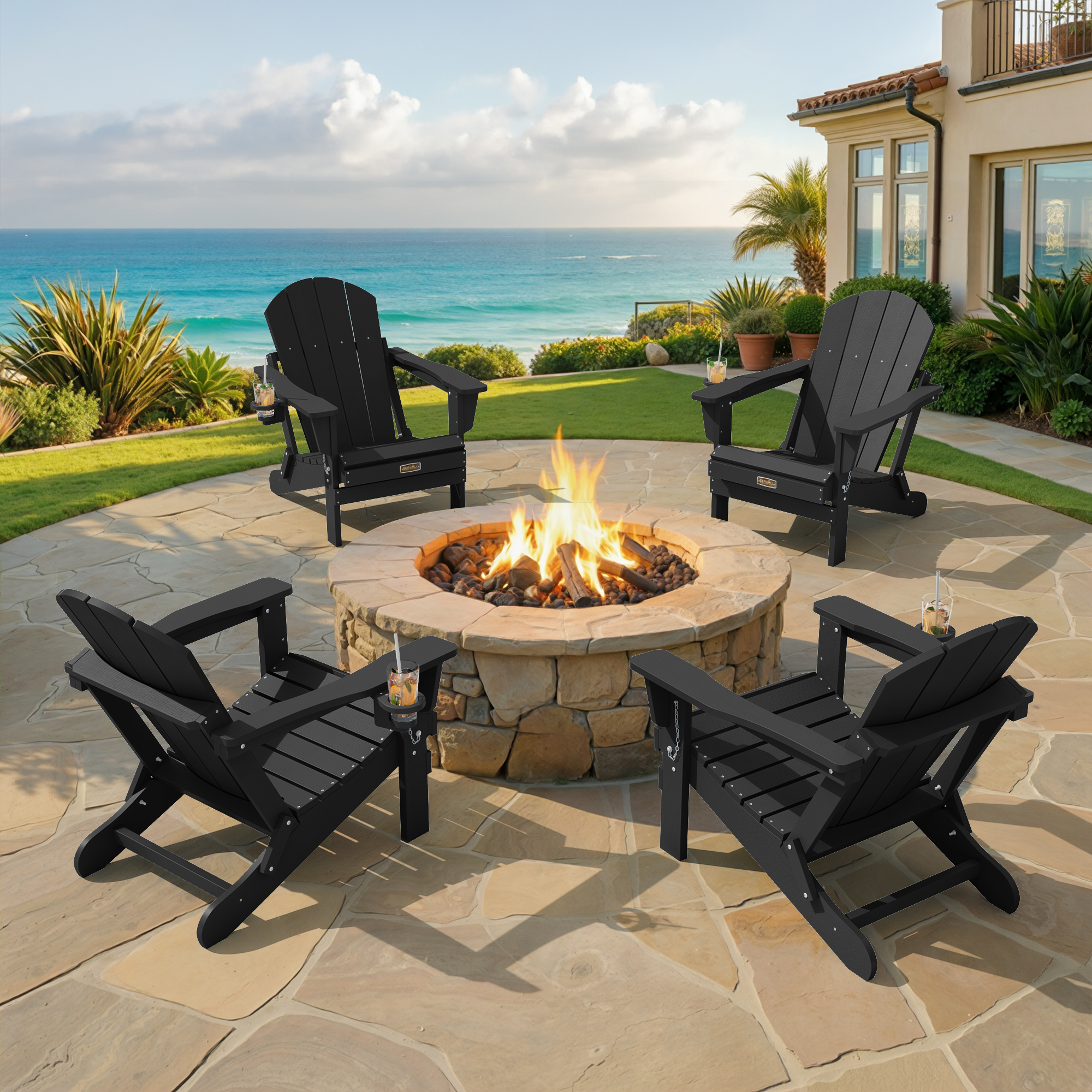 SERWALL Folding Adirondack Chair Set of 2, Black photo 6