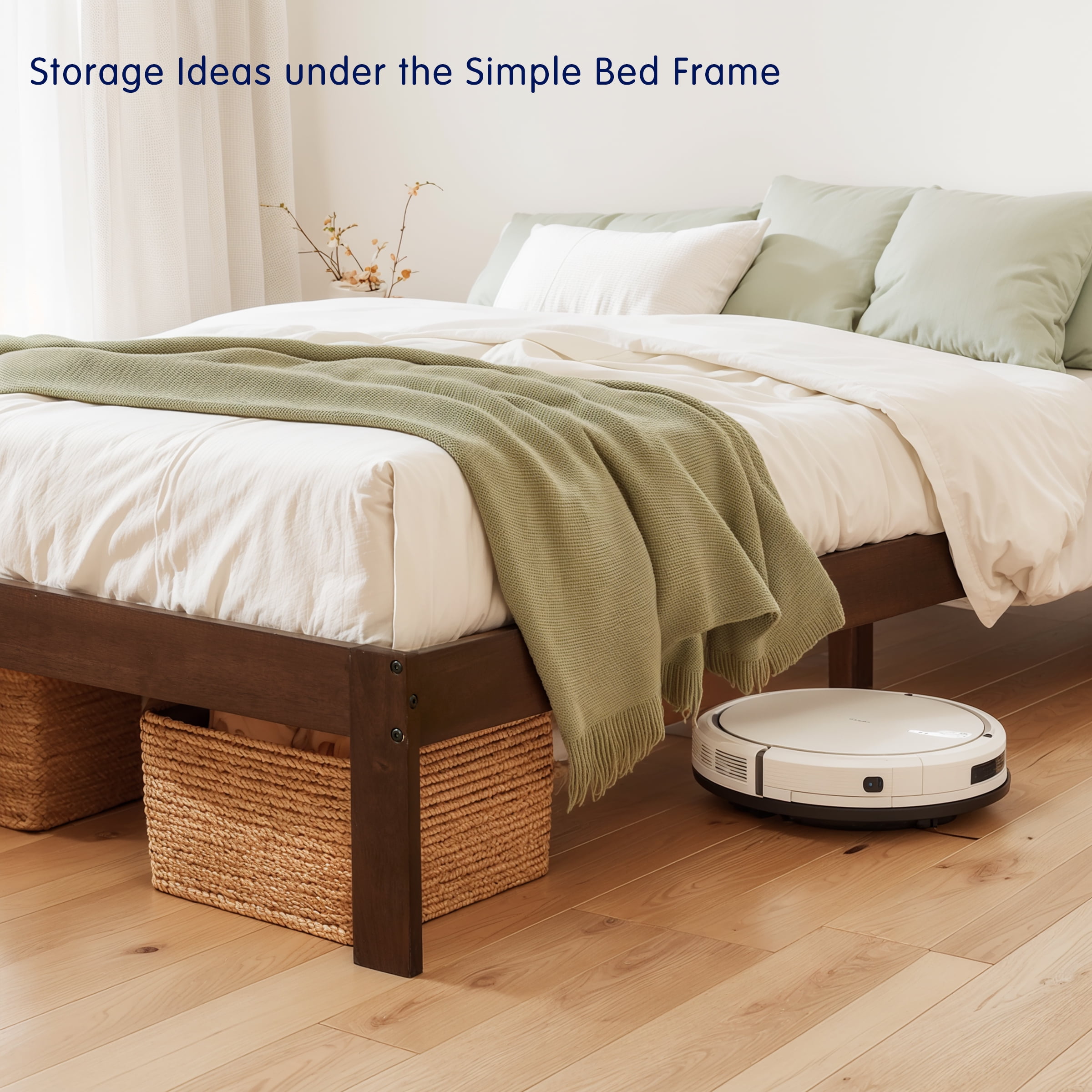 Twin Size Bed Frame, Solid Wood Platform with Wood Slat Support,No Box Spring Needed, Dark Walnut