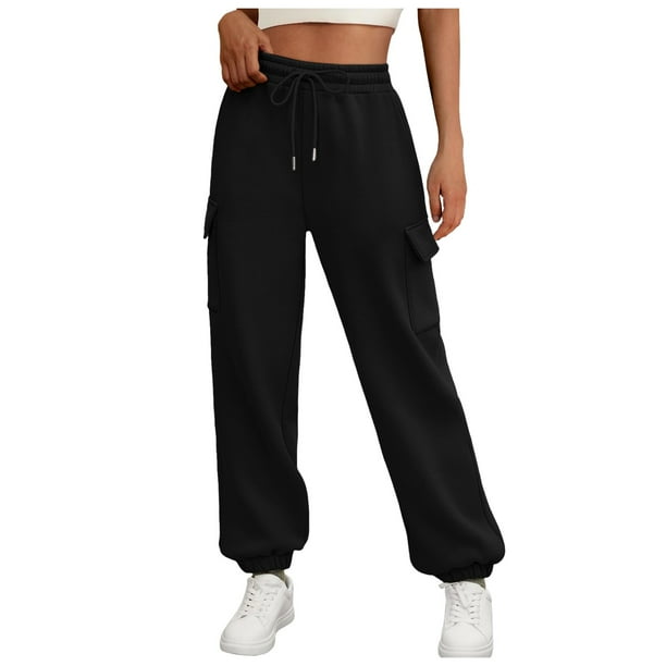 Pantalones deportivos cargo para mujer: forrados de felpa, cintura alta, holgados, con bolsillos, pantalones informales de moda para otoño