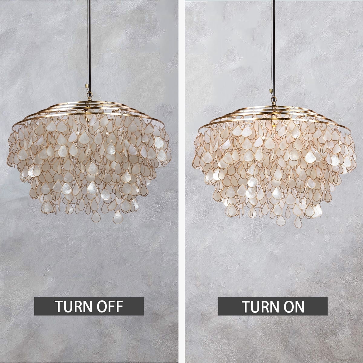 Handcrafted Capiz Shell Brass finish Chandelier , Versatile sizing Artisanal , light fixtures for dining room , living room chandlier , ceiling lamp for bedroom