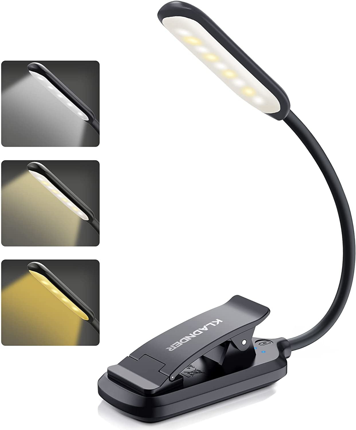 Rechargeable Book Light, 9 LED Amber Reading Light, 3 Lighting Colors
