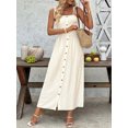 thumbnail image 5 of Women's Smocked Button Front Tie Shoulder Dress with Partial Lining 88% viscose 12% polyamide Knee Length Chic, 5 of 10