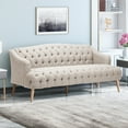 thumbnail image 2 of FFH 3 Seater Couch for Living Room, Velvet Lounge Sofa with Deep Seat, Contemporary Comfy Tufted Sofa with Wooden Legs, Beige, 2 of 9