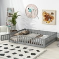 thumbnail image 2 of PAPROOS Queen Floor Bed Frame for Toddler, Wood Platform Bed with Wooden Slats, Fence and Door, Queen Size Montessori Floor Bed Cute Playhouse Bed for Kids Girls Boys, No Box Spring Needed, Gray, 2 of 12