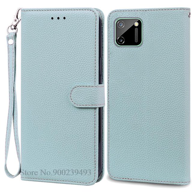 For Realme C11 Case Realme C11 2021 Cover Leather Wallet Flip Case For Realme C11 2021 Coque Realme C11 2020 Case Coque Fundas Light Blue-Strap Realme C11 2021