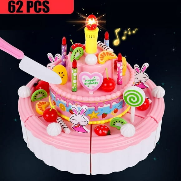 Kids Educational Toys Simulation DIY Birthday Cake Model Kitchen Toys Pretend Play Cutting Fruit Food Toys for Toddler Children