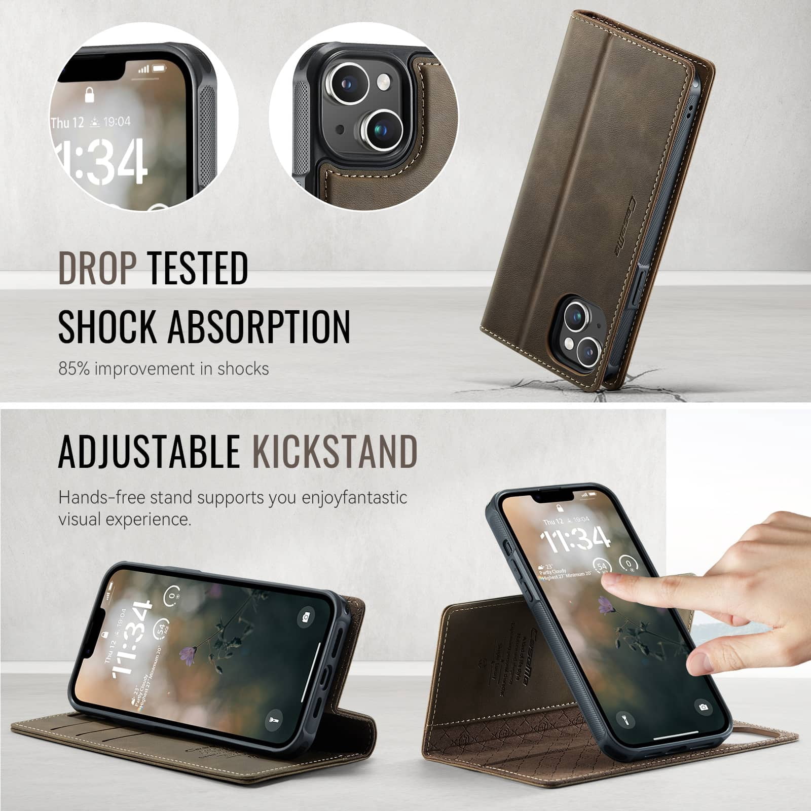Magnetic 2 in 1 Magsafe Detachable Wallet Case for iPhone 14 with Card Holder Women Men, Retro PU Leather【RFID Blocking】Kickstand Shockproof Cover