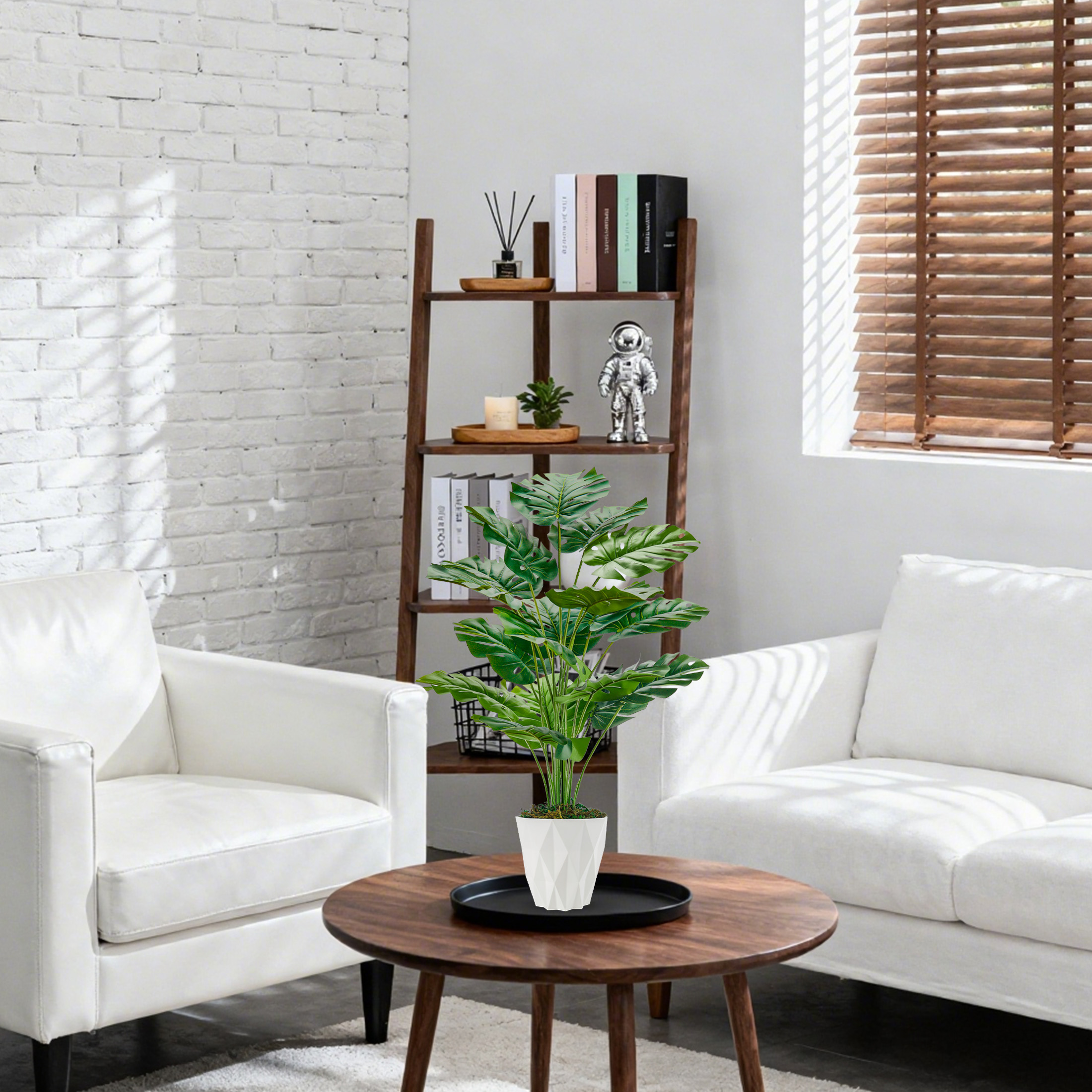 2 Pack 28" Realistic Artificial Monstera Plants Faux Indoor Greenery with White and Black Pots for Home Office Living Room Decoraction