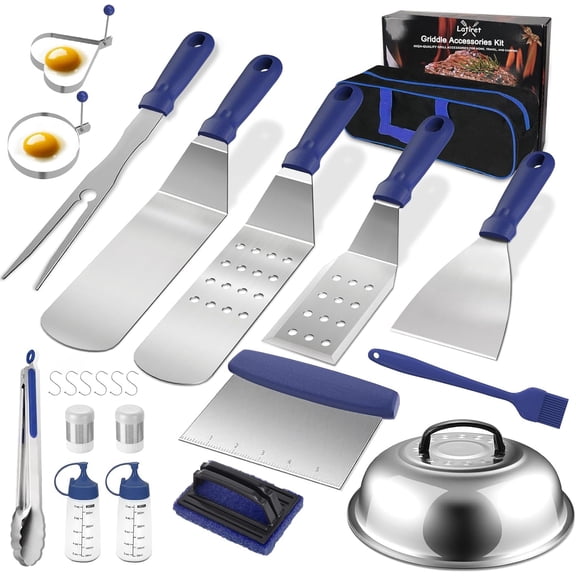 Griddle Accessories Kit, 24Pcs Grilling Accessories Set for Blackstone and Camp Chef, Flat Top Griddle Accessories Set with Scraper, Enlarged Spatulas, Basting Cover, White Elephant Gifts