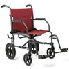 Medline Durable Folding Steel Transport Wheelchair with 12-Inch Wheels, 19-Inch Seat Width, Gray Frame, Microban, Burgundy Upholstery