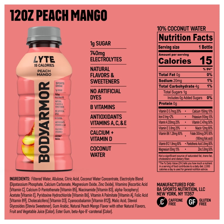 BODYARMOR Lyte Peach Mango, 12 fl oz, 18 Pack photo 7