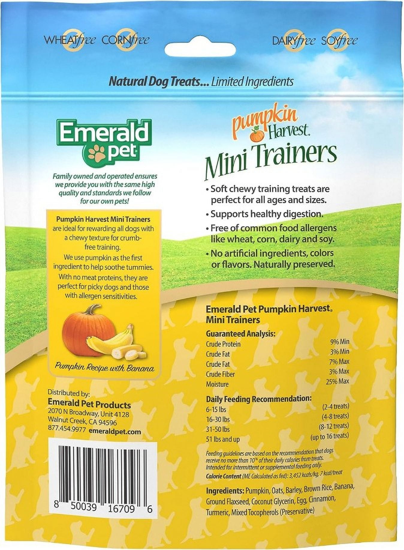 6 Pack Emerald Pet Pumpkin Harvest Mini Trainers with Banana Chewy Dog Treats [USA Dog Treats, Bulk Dog Supplies, New Dog Supplies, Emerald Pet] 36 oz (6 x 6 oz)