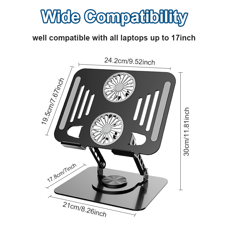 Gyugmhao Laptop Cooling Stand with Fan and 360 ° Rotating Base, Adjustable Height, for Desk Gaming/Office Movie Watching and Screen Sharing, Portable Computer Notebook Stand Compatible Up to 17 Inch