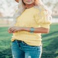 thumbnail image 4 of QJUHUNG Women Short Puff Sleeve Sweaters Loose Lightweight Pointelle Knit Pullover Tops, 4 of 5