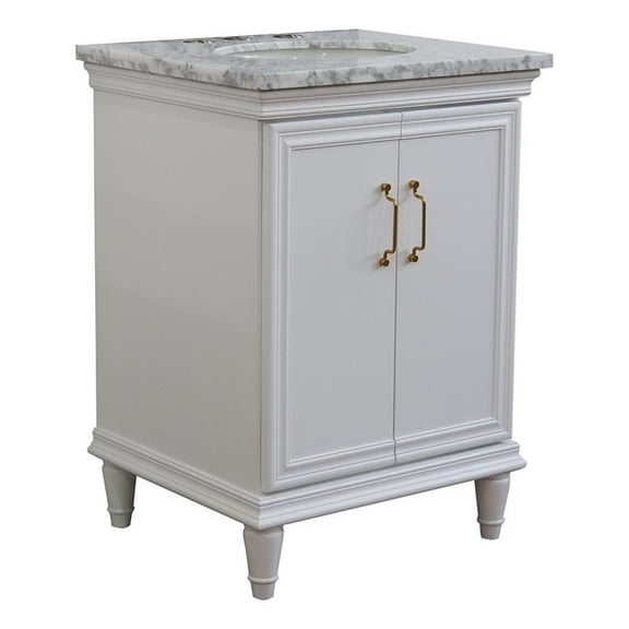 25 in. Single Wooden Vanity  White with White Carrara Oval Sink