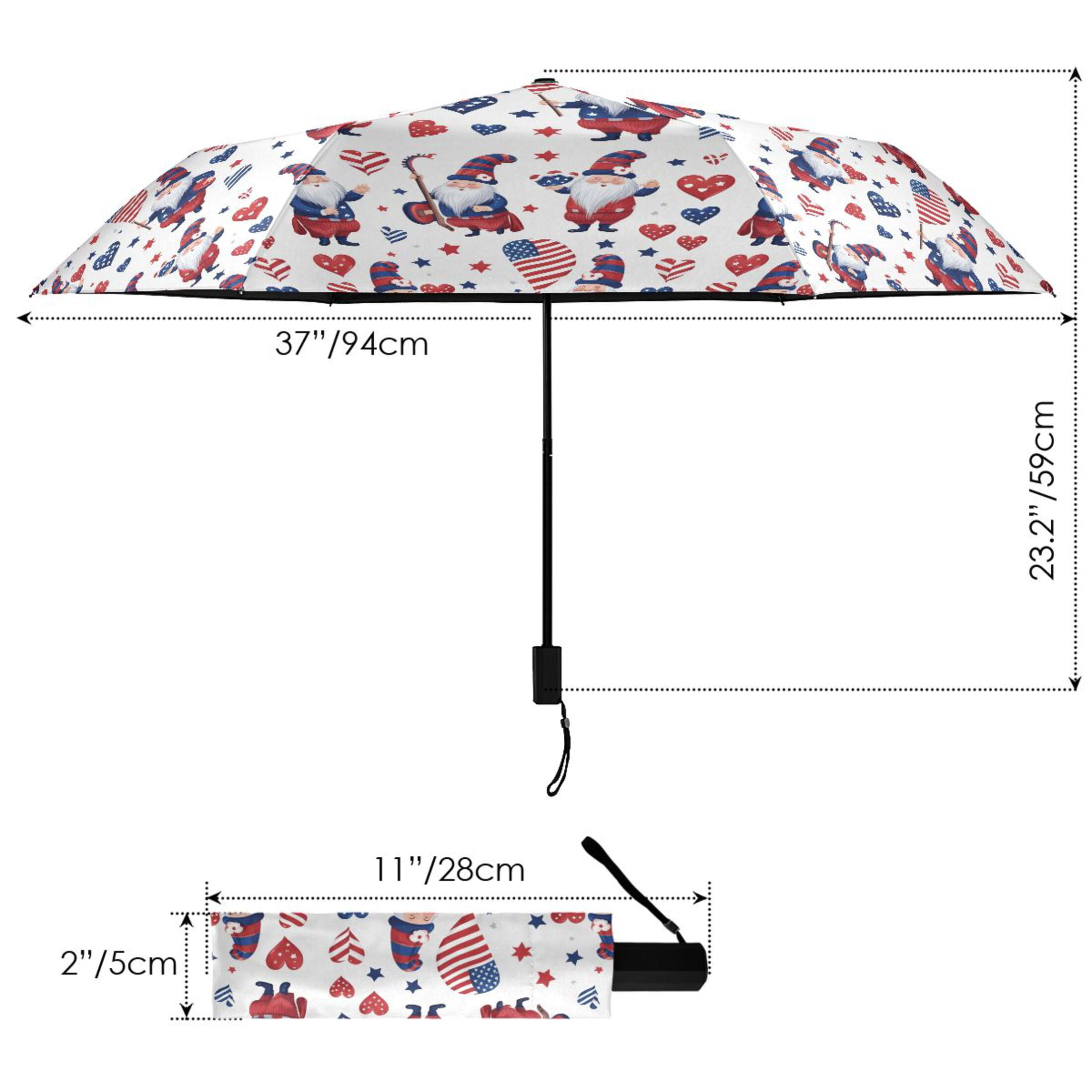 Dwarf Heart American Flag Compact Sun Umbrella Windproof Travel Umbrellas for Rain Strong Portable UV Protection