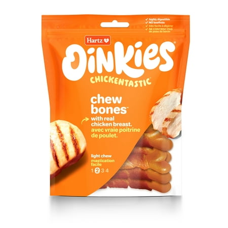 UPC: 0032700159078 | Hartz Oinkies Rawhide-Free Long Lasting Chew Bone Chicken Wrapped Dog Treats 12.3oz (25 Count)