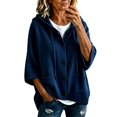 thumbnail image 2 of Endives Womens Cardigan Sweaters Hooded 3/4 Length Sleeve Knit Cardigan Button Front Loose Casual Oversized Sweater Coat With Pockets Cardigan Sweaters for Women Navy XXXXXL, 2 of 6