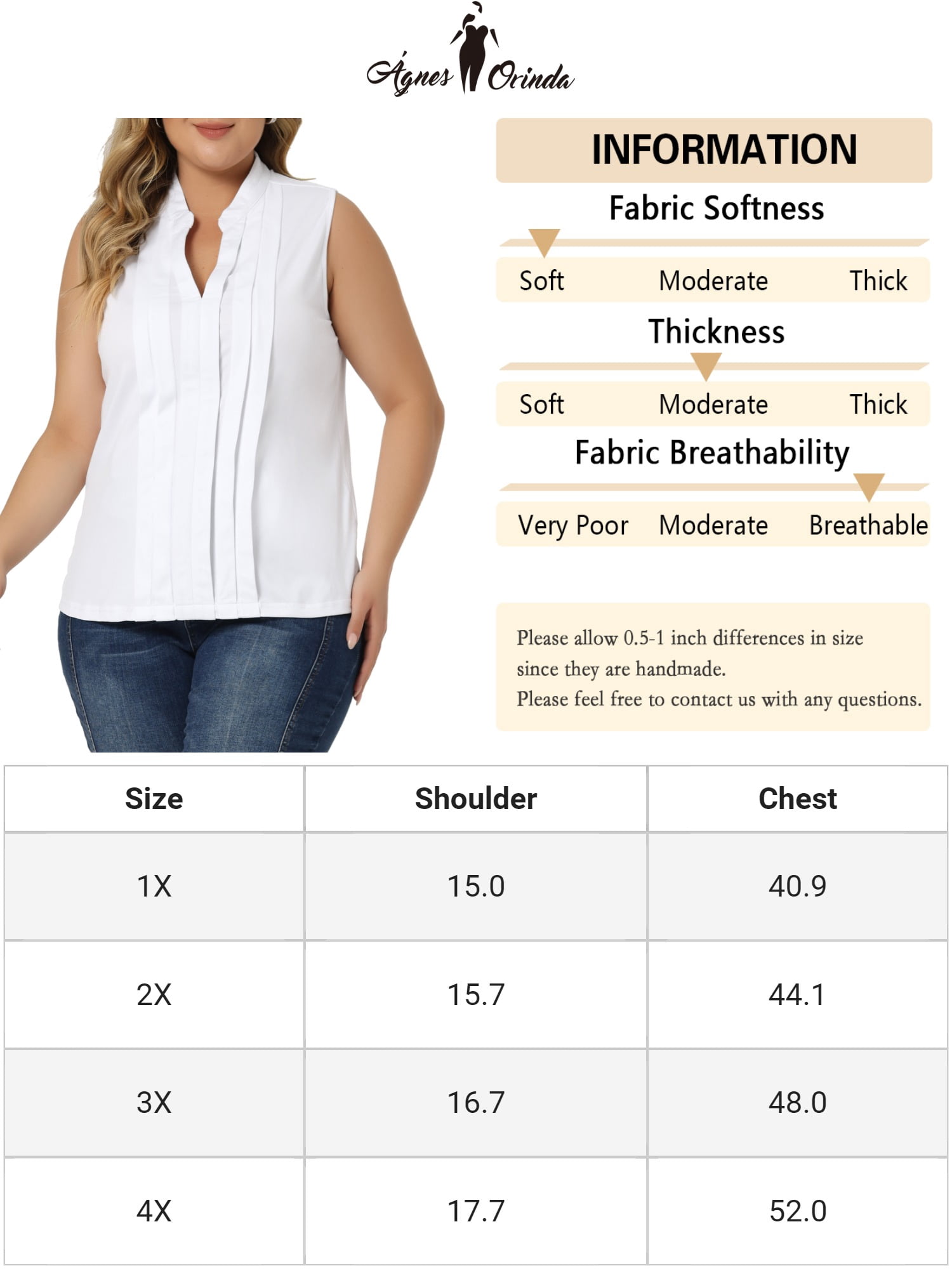 Unique Bargains Women's Plus Size Tops V Neck Sleeveless Work Shirts Blouses 2X White