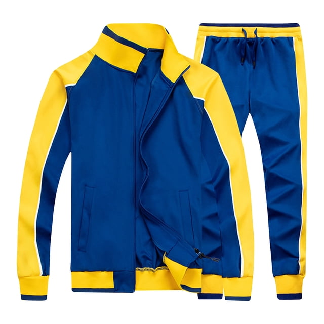 Men's Sports Pants Men's Color Blocked Sports Pants Zipper Pocket Long Sleeve Collar Set