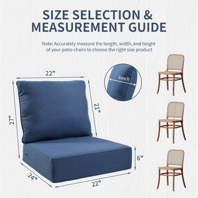 24" x 22" x 6" Outdoor Seat and Back Cushion, Pack of 1, Replacement Furniture Cushions Deep Seating for Patio Sofas Chairs, Blue