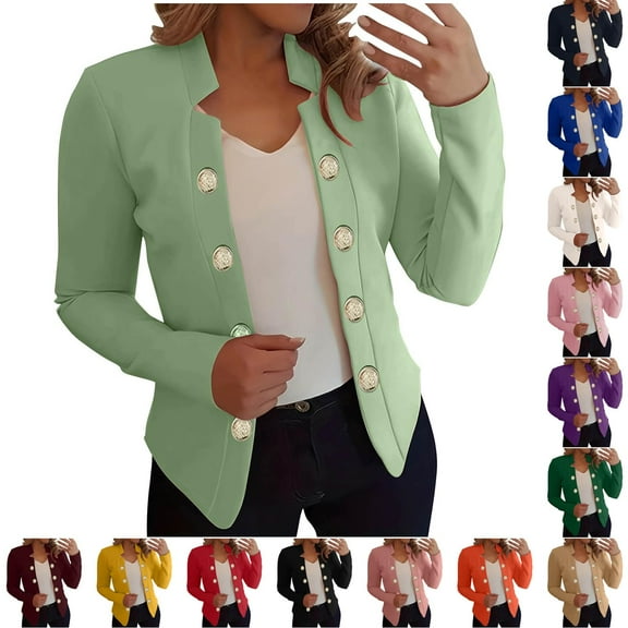 Blazers for Women Business Casual Fashion Fall Open Front Long Sleeve Button Solid Suit Jackets Work Office Blazer