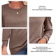 thumbnail image 5 of Top de manga larga con hombros plisados, cuello redondo, color puro, corte holgado, jersey informal para mujer, Top para otoño invierno, marrón L, 5 of 6